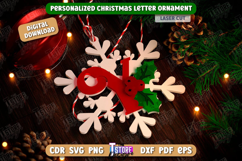 Christmas Letter Ornament Laser Cut | Christmas Tree Toy | Snowflake | Monogram | Personalized Hanging Tree Toy | CNC File SVG The T Store Design 