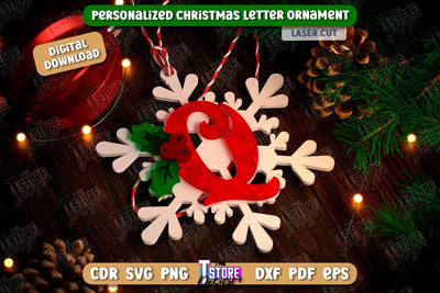 Christmas Letter Ornament Laser Cut | Christmas Tree Toy | Snowflake | Monogram | Personalized Hanging Tree Toy | CNC File SVG The T Store Design 