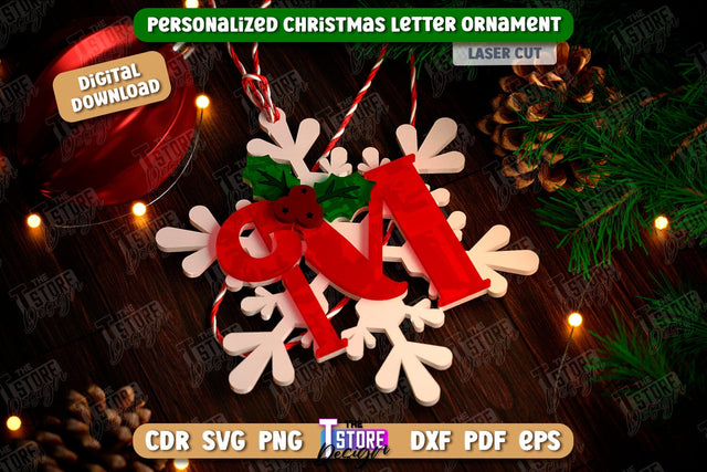Christmas Letter Ornament Laser Cut | Christmas Tree Toy | Snowflake | Monogram | Personalized Hanging Tree Toy | CNC File SVG The T Store Design 
