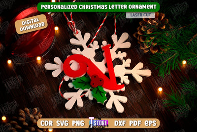 Christmas Letter Ornament Laser Cut | Christmas Tree Toy | Snowflake | Monogram | Personalized Hanging Tree Toy | CNC File SVG The T Store Design 