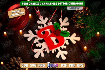 Christmas Letter Ornament Laser Cut | Christmas Tree Toy | Snowflake | Monogram | Personalized Hanging Tree Toy | CNC File SVG The T Store Design 