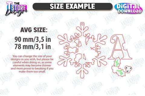 Christmas Letter Ornament Laser Cut | Christmas Tree Toy | Snowflake | Monogram | Personalized Hanging Tree Toy | CNC File SVG The T Store Design 