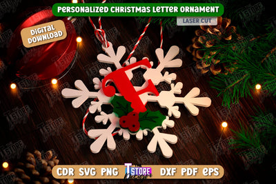 Christmas Letter Ornament Laser Cut | Christmas Tree Toy | Snowflake | Monogram | Personalized Hanging Tree Toy | CNC File SVG The T Store Design 