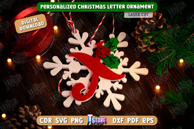 Christmas Letter Ornament Laser Cut | Christmas Tree Toy | Snowflake | Monogram | Personalized Hanging Tree Toy | CNC File SVG The T Store Design 