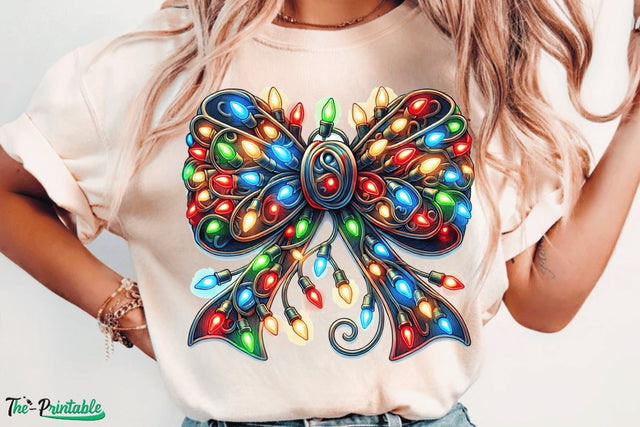 Christmas Light Bow, Christmas Coquette Bow Png Design, Christmas Light Png, Xmas Coquette Bow PNG, Christmas Sublimation Design SVG BB Type Studios 