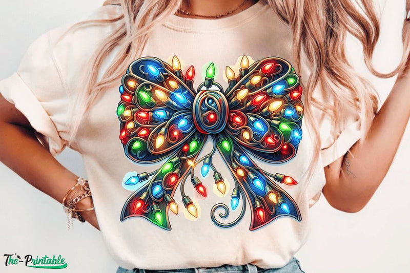 Christmas Light Bow, Christmas Coquette Bow Png Design, Christmas Light Png, Xmas Coquette Bow PNG, Christmas Sublimation Design SVG BB Type Studios 