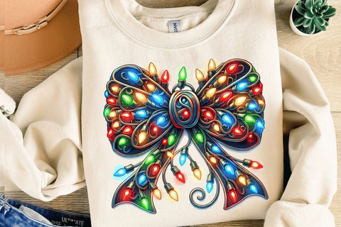 Christmas Light Bow, Christmas Coquette Bow Png Design, Christmas Light Png, Xmas Coquette Bow PNG, Christmas Sublimation Design SVG BB Type Studios 