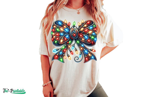 Christmas Light Bow, Christmas Coquette Bow Png Design, Christmas Light Png, Xmas Coquette Bow PNG, Christmas Sublimation Design SVG BB Type Studios 