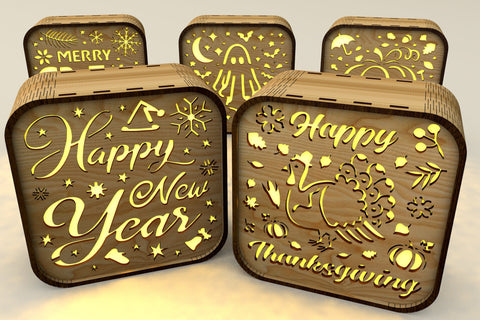 Christmas Light Box Decorative Set Laser Cut Templates SVG LaserCutano 