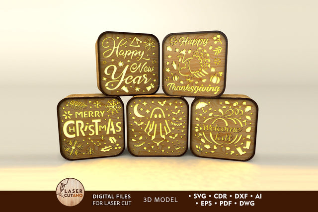 Christmas Light Box Decorative Set Laser Cut Templates SVG LaserCutano 