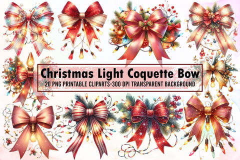 Christmas Light Coquette Bow PNG Clipart Sublimation designartist 