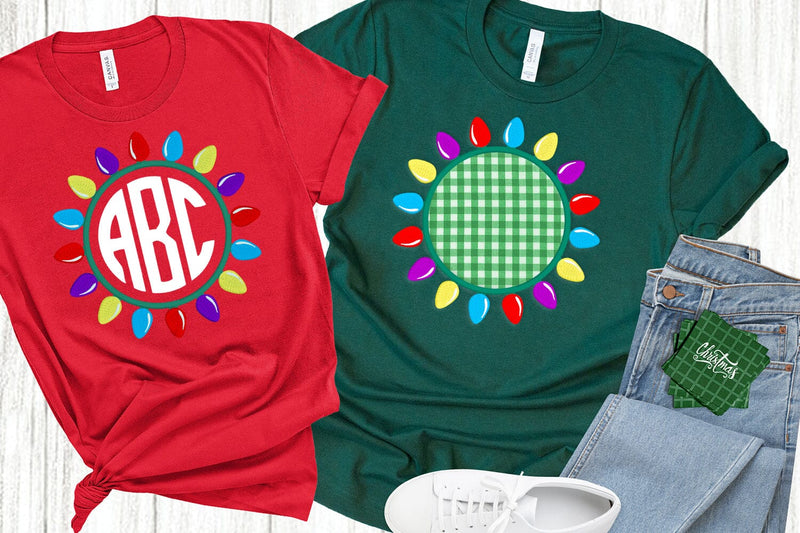 Christmas Light Round Monogram Frame Applique Embroidery Embroidery/Applique DESIGNS Designed by Geeks 