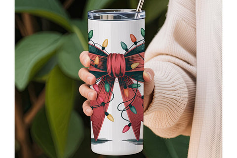 Christmas Lights Bow 20oz Tumbler Wrap Sublimation DesignSVG 