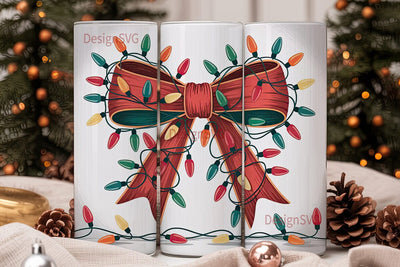 Christmas Lights Bow 20oz Tumbler Wrap Sublimation DesignSVG 