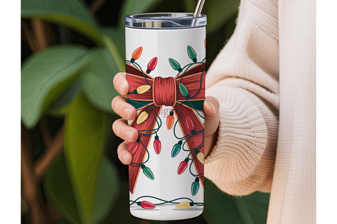 Christmas Lights Bow 20oz Tumbler Wrap Sublimation DesignSVG 
