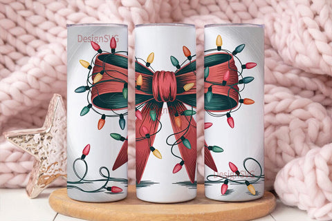 Christmas Lights Bow 20oz Tumbler Wrap Sublimation DesignSVG 