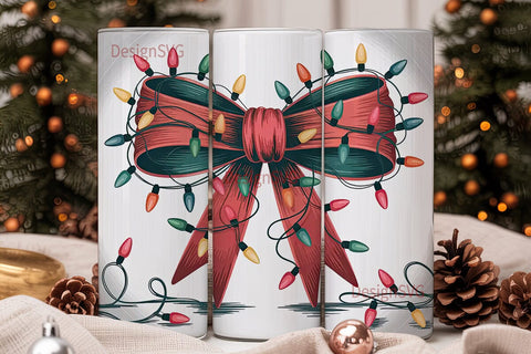 Christmas Lights Bow 20oz Tumbler Wrap Sublimation DesignSVG 