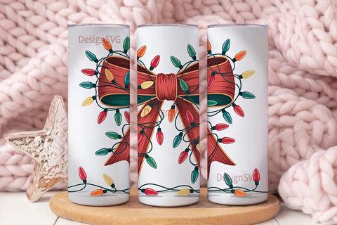 Christmas Lights Bow 20oz Tumbler Wrap Sublimation DesignSVG 