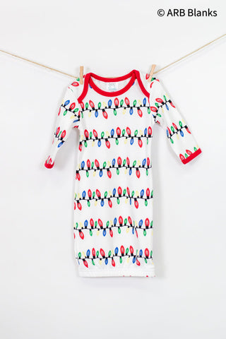 Christmas Lights Family Pajama Collection | Blanks for Embroidery and Heat Transfers Physical ARB Blanks Baby Gown 0-3M 