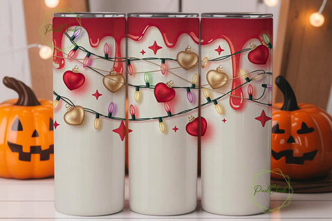 Christmas Lights Heart Ornament Tumbler Sublimation PixelChick 