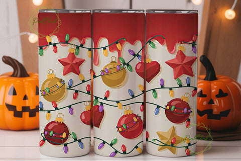 Christmas Lights Heart Ornament Tumbler Sublimation PixelChick 
