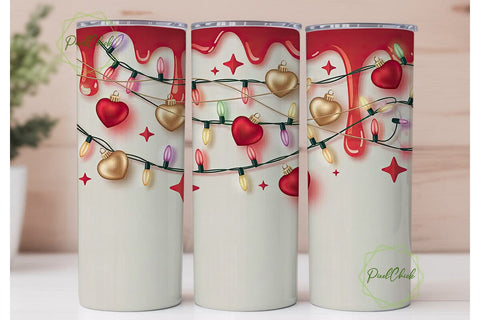 Christmas Lights Heart Ornament Tumbler Sublimation PixelChick 