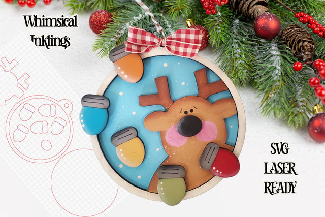 Christmas Lights reindeer Ornament Laser SVG SVG Whimsical Inklings 