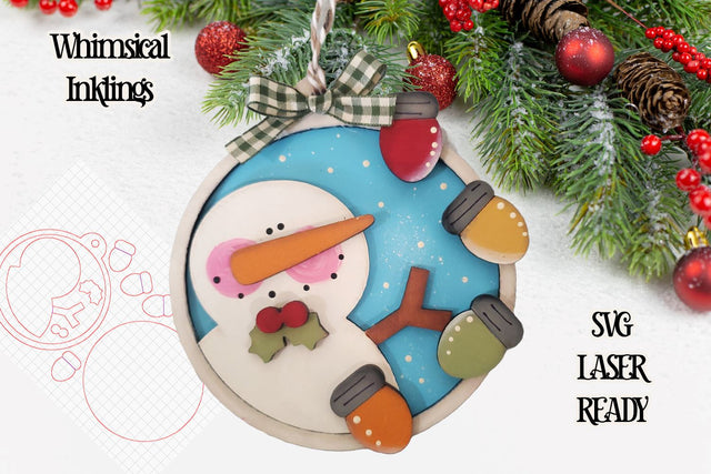 Christmas Lights Snowman ornament Laser SVG SVG Whimsical Inklings 