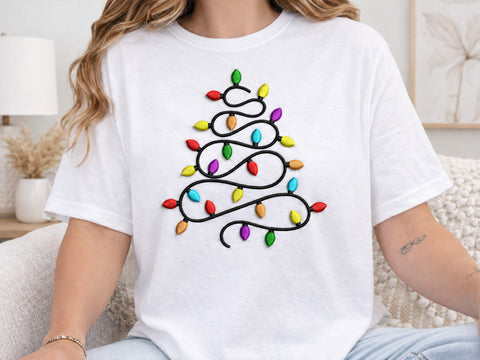 Christmas Lights Tree Embroidery Design, Colorful Bulb Machine Embroidery Pattern, Merry Holiday Stitch File for Shirts Embroidery/Applique DESIGNS DesignDestine 
