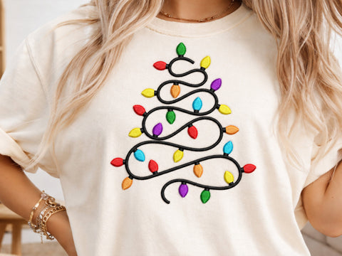 Christmas Lights Tree Embroidery Design, Colorful Bulb Machine Embroidery Pattern, Merry Holiday Stitch File for Shirts Embroidery/Applique DESIGNS DesignDestine 
