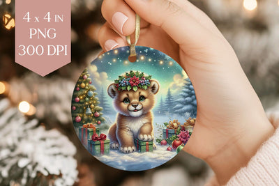 Christmas Lion Cub Sublimation PNG - Cute Safari Ornament Art Sublimation BijouBay 
