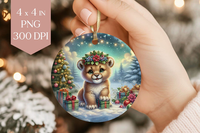 Christmas Lion Cub Sublimation PNG - Cute Safari Ornament Art Sublimation BijouBay 