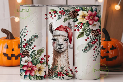 Christmas Llama 20oz Tumbler Wrap Sublimation PixelChick 