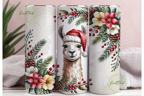 Christmas Llama 20oz Tumbler Wrap Sublimation PixelChick 