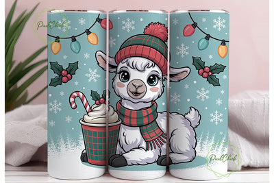 Christmas Llama Tumbler Wrap PNG Sublimation PixelChick 