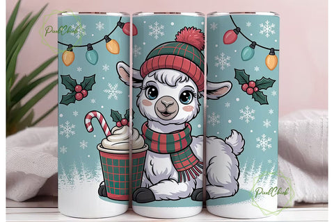 Christmas Llama Tumbler Wrap PNG Sublimation PixelChick 
