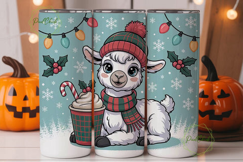 Christmas Llama Tumbler Wrap PNG Sublimation PixelChick 