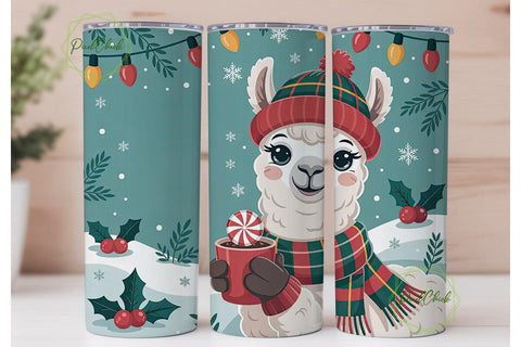 Christmas Llama Tumbler Wrap PNG Sublimation PixelChick 
