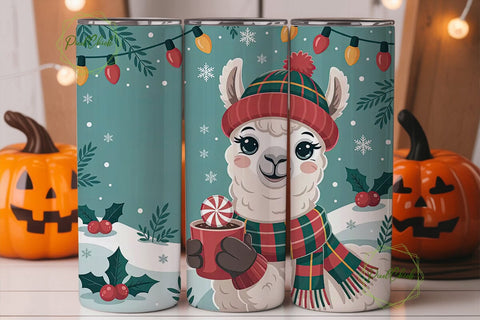 Christmas Llama Tumbler Wrap PNG Sublimation PixelChick 