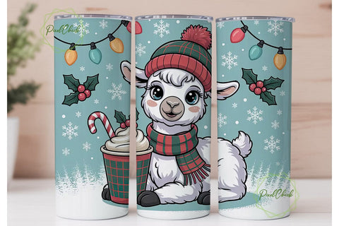 Christmas Llama Tumbler Wrap PNG Sublimation PixelChick 