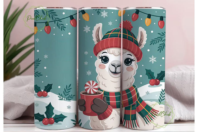 Christmas Llama Tumbler Wrap PNG Sublimation PixelChick 