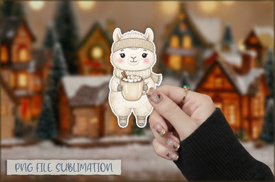 Christmas Llama Watercolor Sticker PNG Sublimation Shetara Begum 