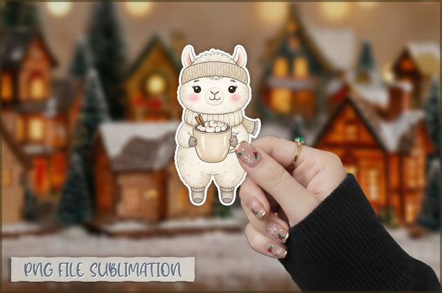 Christmas Llama Watercolor Sticker PNG Sublimation Shetara Begum 