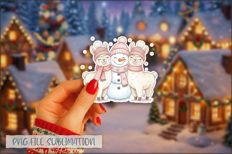Christmas Llama Watercolor Sticker PNG Sublimation Shetara Begum 