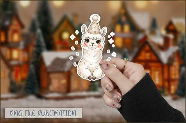 Christmas Llama Watercolor Sticker PNG Sublimation Shetara Begum 