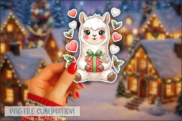 Christmas Llama Watercolor Sticker PNG Sublimation Shetara Begum 