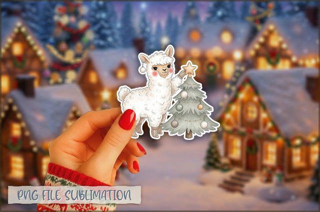 Christmas Llama Watercolor Sticker PNG Sublimation Shetara Begum 