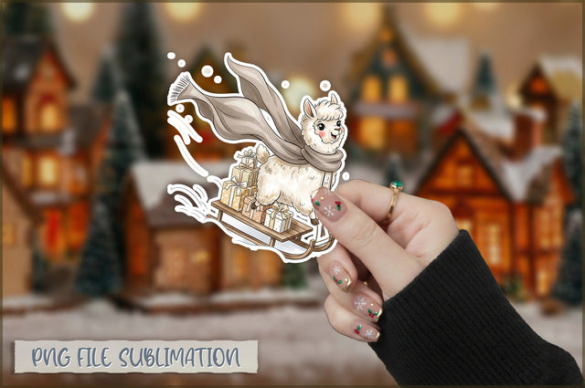 Christmas Llama Watercolor Sticker PNG Sublimation Shetara Begum 