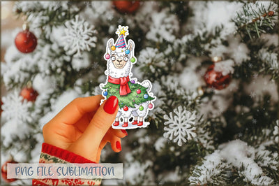 Christmas Llama Watercolor Sticker PNG Sublimation Shetara Begum 