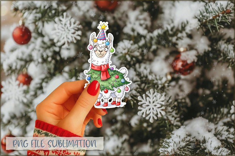 Christmas Llama Watercolor Sticker PNG Sublimation Shetara Begum 